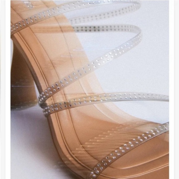ZARA HEELED SANDALS WITH RHINESTONE Tan Sandals with Transparent Straps.9us/40 - Picture 2 of 9